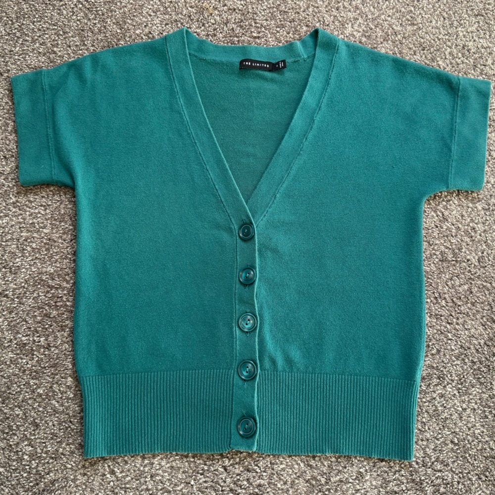The Limited Teal V-Neck Short Sleeved Cardigan. Small